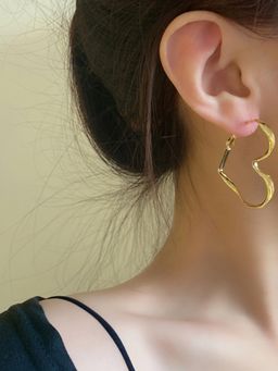 Stol'N - Gold Metal Heart Drop Earrings