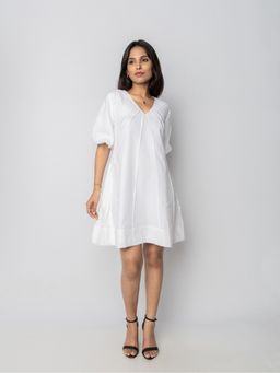 PRET PITAARA - White Pintucked A Line Mini Dress