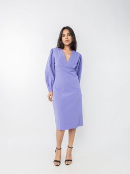 PRET PITAARA - Lavender Pleated Neckline Midi Dress