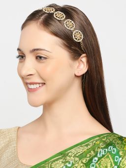 OOMPH - Gold Tone Kundan & Pearls Ethnic Hair Chain
