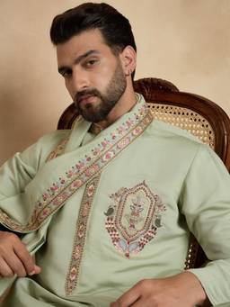 ETHNIC BAY - Green Embroidered Silk Blend Kurta with Trouser and Dupatta