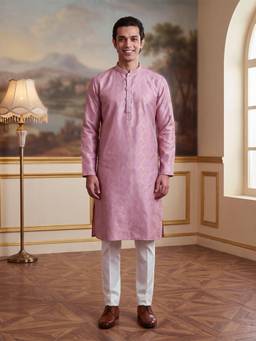 ETHNIC BAY - Pink Woven Jacquard Kurta and Trouser