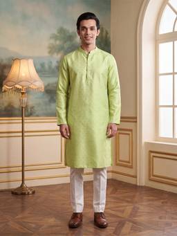 ETHNIC BAY - Green Woven Jacquard Kurta and Trouser