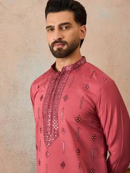 ETHNIC BAY - Pink Embroidered Silk Blend Kurta
