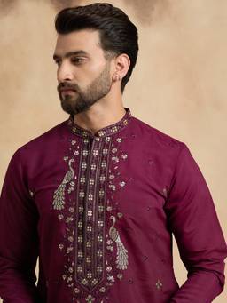ETHNIC BAY - Purple Embroidered Silk Blend Kurta