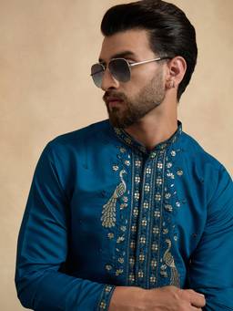 ETHNIC BAY - Blue Embroidered Silk Blend Kurta