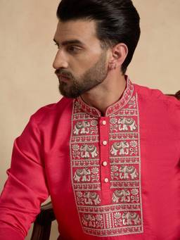 ETHNIC BAY - Pink Embroidered Viscose Rayon Kurta