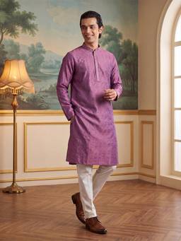 ETHNIC BAY - Purple Woven Jacquard Kurta