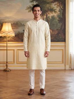 ETHNIC BAY - Off White Woven Jacquard Kurta