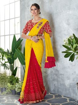 Odette - Yellow Silk Net Designer Saree with Unstitched Blouse