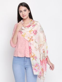 Style Quotient - Women White Floral Printed Scarf