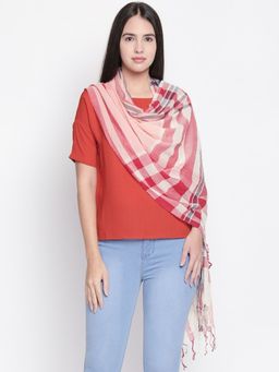 Style Quotient - Women Peach & Red Checked Scarf