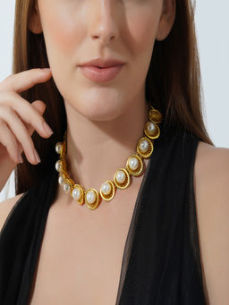 ZARIIN - 22Kt Gold Plated White Shell Pearl Glam & Party Special Necklace