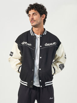Styli - Men Varsity Black Badge Detail Bomber Jacket