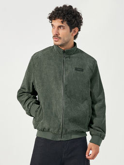 Styli - Olive Corduroy High Neck Zipper Jacket