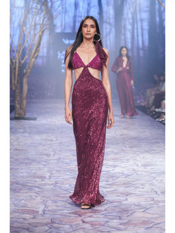 Nirmooha - Sequin Gown with Hand Embellished & Tassel Detailing Purple