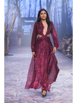 Nirmooha - Draped Gown with Deep V-Neck & Open Back Purple