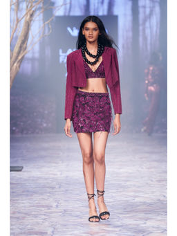 Nirmooha - Ruby Hand Embellished Mini Skirt Purple