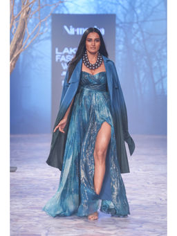 Nirmooha - Printed Drape Gown Sweetheart Neck