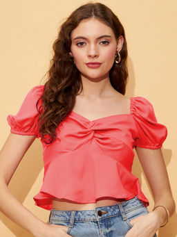 RARE - Women Casual Coral Sweetheart Neck Solid Peplum Top