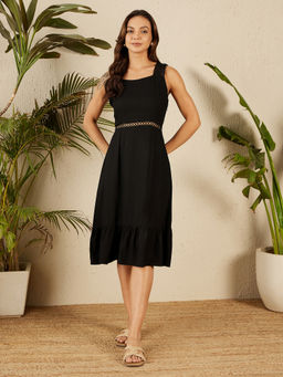 RARE - Women Casual Black Sleeveless Midi Solid Dress
