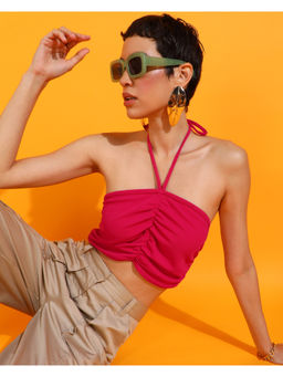 RARE - Women Casual Hot Pink Halter Neck Solid Tube Top