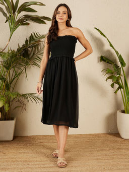RARE - Women Casual Black Midi Solid Dress