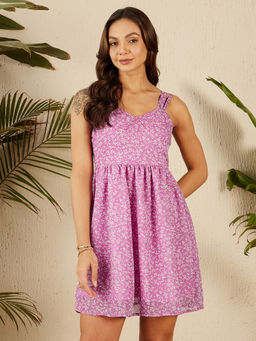 RARE - Women Casual Mauve Above Knee Printed Dress