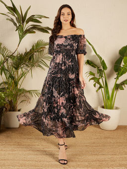 RARE - Women Casual Black Maxi Floral Dress
