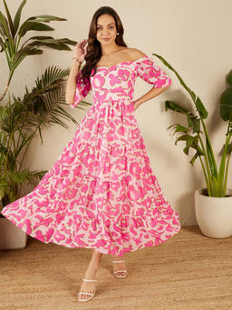 RARE - Women Casual Pink Maxi Abstract Dress