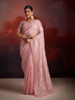 Odette - Women Pink Embellished Saree with Unstitched Blouse