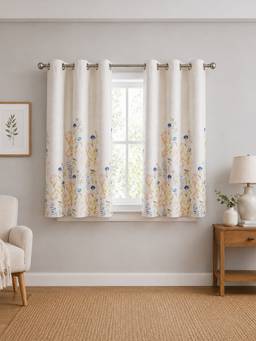 Rosara Home - Beige Floral Room Darkening Curtains (Pack Of 2)