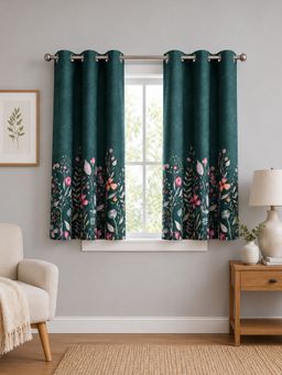 Rosara Home - Dark Green Floral Room Darkening Curtains (Pack Of 2)