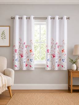 Rosara Home - White Floral Room Darkening Curtains (Pack Of 2)