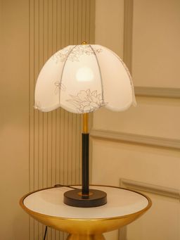 ELARE - Black Floral Dome Lamp with Metal Base