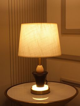 ELARE - Cotton Shade Black & Gold Metal Body Ambient-Lit Marble Table Lamp