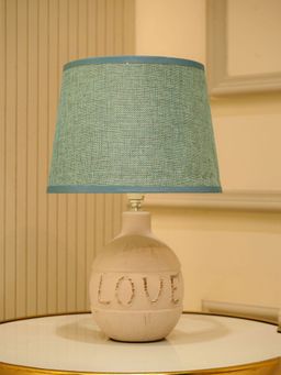 ELARE - Beige Fabric Shade Love Printed Table Lamp