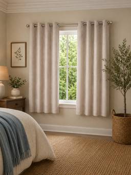 Rosara Home - Natural Beige Solid Sheer Curtains (Pack of 2)