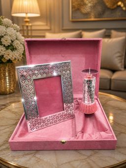 The Home Co - Luxury Silver Plated Pink Photo Frame & Candle Holder Gift Set