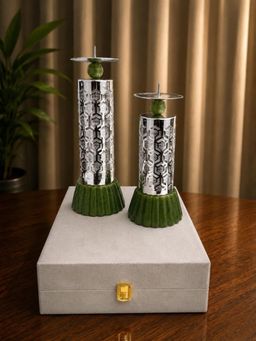 The Home Co - Luxury Silver Plated Pillar Candle Holders (Pack of 2)