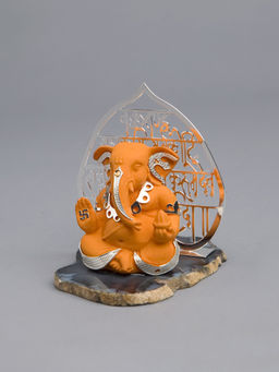 EL' UNIQUE - Yellow Ashirwad Ganesha On Petrified Stone Idol
