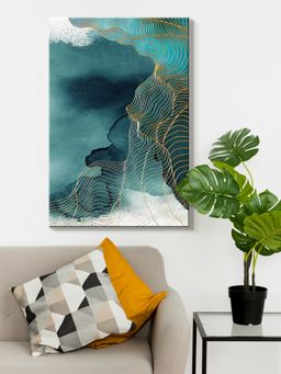 999Store - Golden Lines & Teal Abstract Painting