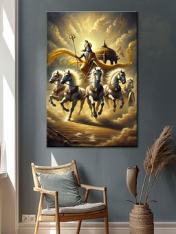 999Store - Krishnas Divine Chariot Canvas-Wrapped Painting
