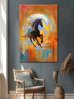 999Store - Dynamic Black Horse Canvas-Wrapped Painting