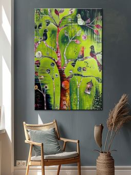 999Store - Vibrant Birds On Tree Canvas-Wrapped Painting