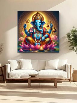 999Store - Celestial Radiance of Blue Ganesha Holding Sacred Symbols Painting