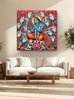 999Store - Lord Krishna Playing The Flute Surrounded By Sacred Cows Painting