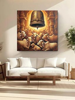 999Store - Cows Resting Underneath A Large Temple Bell Painting
