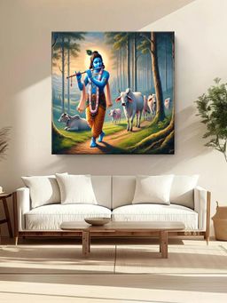 999Store - Lord Krishna with Cows A Divine Canvas Painting
