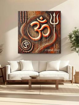 999Store - Om Symbol with Trident A Spiritual Canvas Painting
